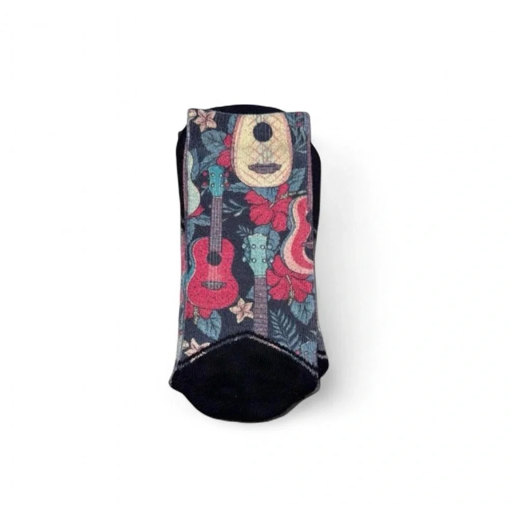 FEAT Ukulele & Hibiscus Tropical Crew Socks - Large 🎸